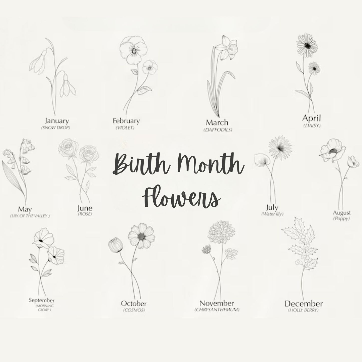 Birth Month Bouquet Silhouette Art – Personalized Framed Gift for Mom or Grandma