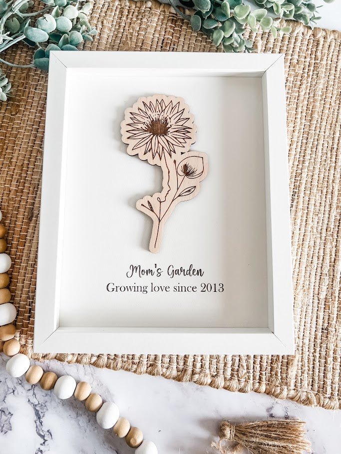 Birth Month Bouquet Silhouette Art – Personalized Framed Gift for Mom or Grandma