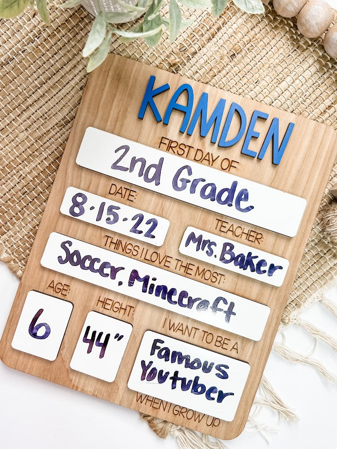 Custom First Day of School Dry Erase Sign – Personalized Name Board