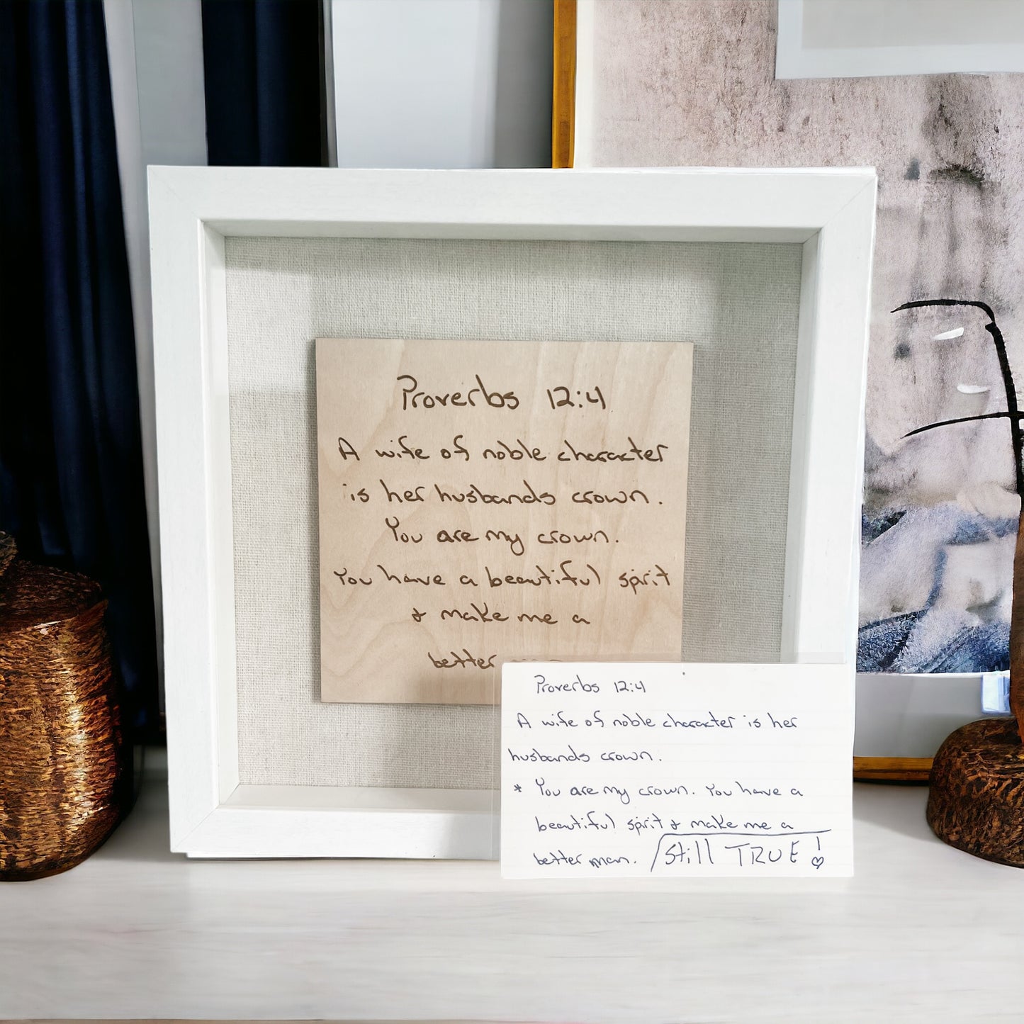 Handwritten note engraved shadowbox