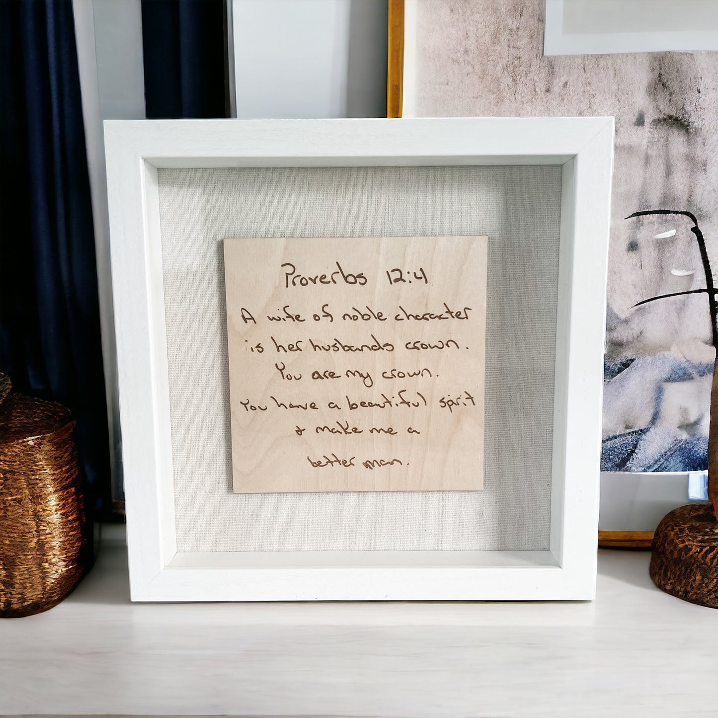 Handwritten note engraved shadowbox