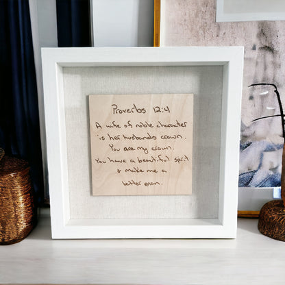 Handwritten note engraved shadowbox