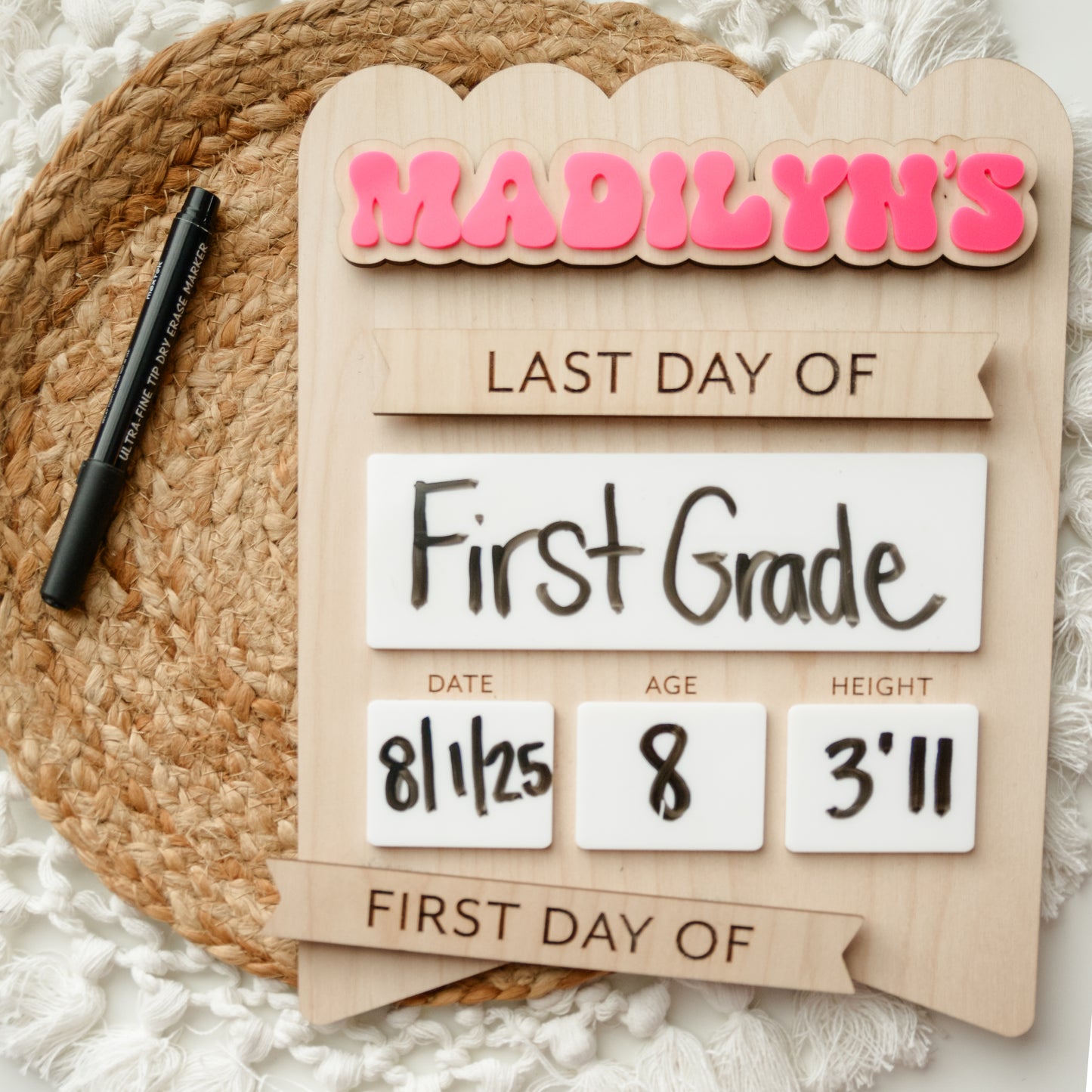 Personalized First & Last Day School Sign – Wooden Reusable Board