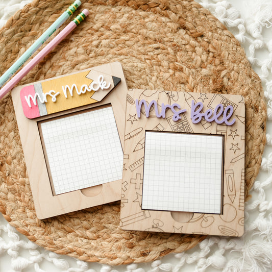 Personalized Teacher Sticky Note Holder – Pencil Design
