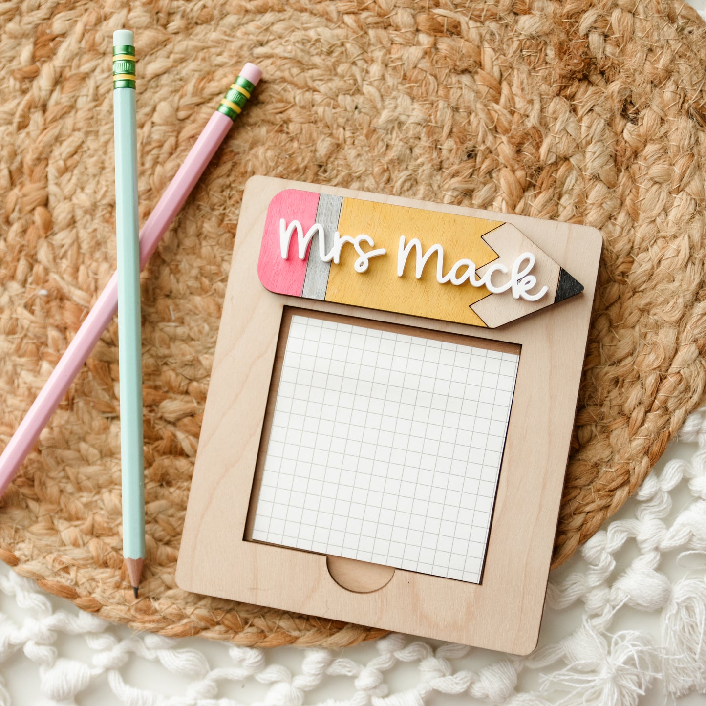 Personalized Teacher Sticky Note Holder – Pencil Design