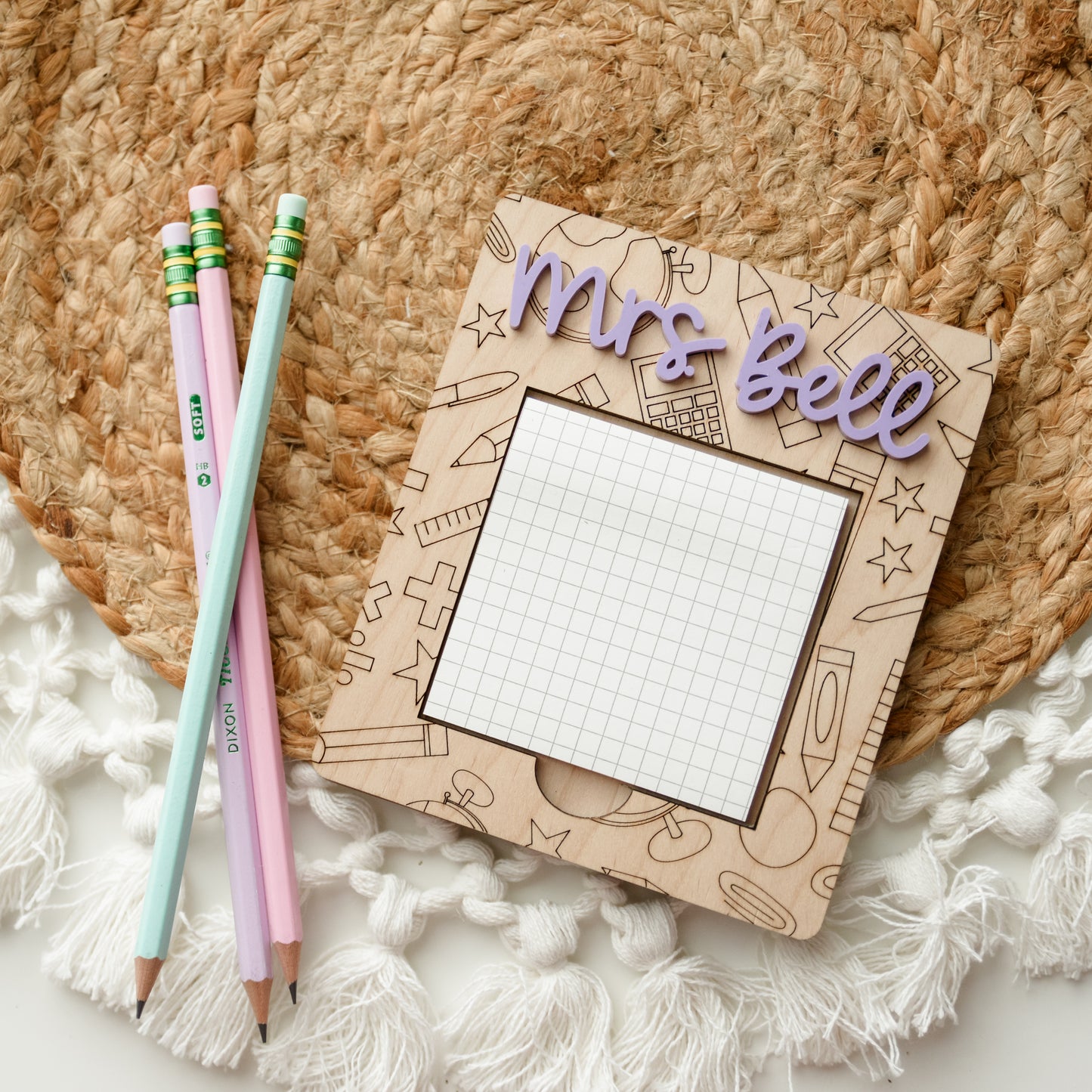 Personalized Teacher Sticky Note Holder – Pencil Design