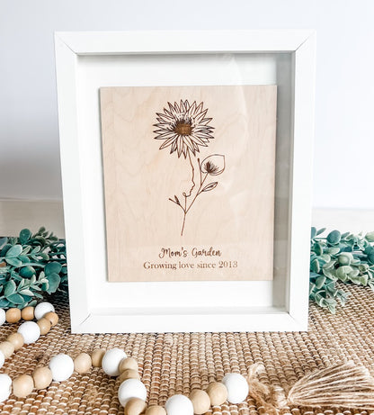 Birth Month Bouquet Silhouette Art – Personalized Framed Gift for Mom or Grandma
