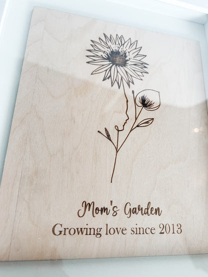 Birth Month Bouquet Silhouette Art – Personalized Framed Gift for Mom or Grandma