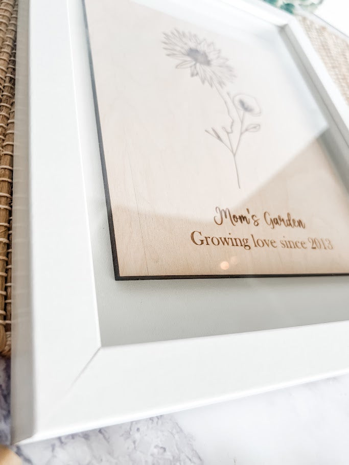 Birth Month Bouquet Silhouette Art – Personalized Framed Gift for Mom or Grandma