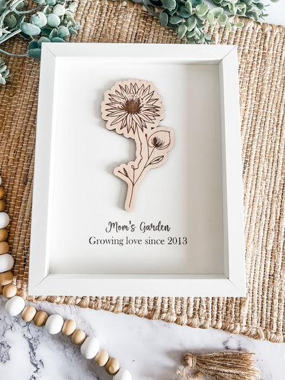 Birth Month Bouquet Silhouette Art – Personalized Framed Gift for Mom or Grandma