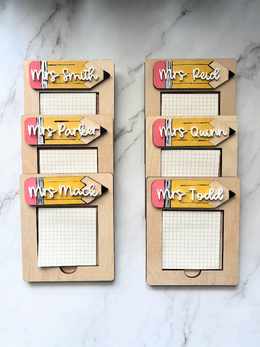 Personalized Teacher Sticky Note Holder – Pencil Design