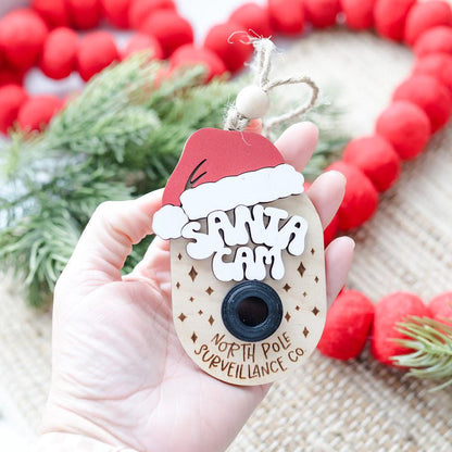 Santa Cam Christmas Ornament: Birch Wood Holiday Camera