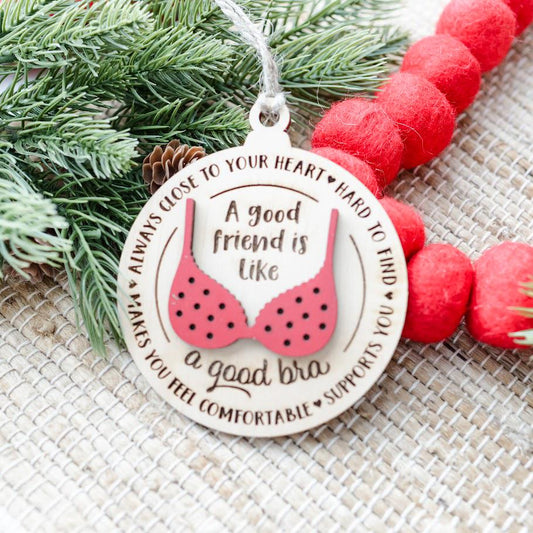 Funny Friendship Ornament: Engraved Birch Wood Bestie Gift